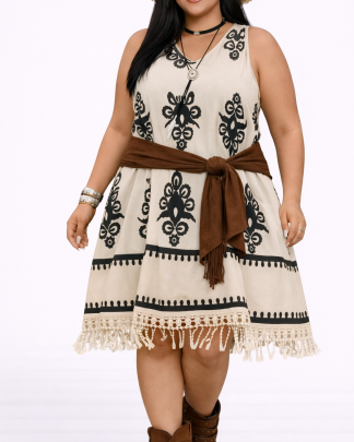 Vestido étnico flecos XXL C960