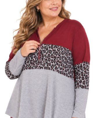 Poleron XXL gris, rojo y print C1222