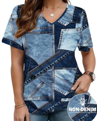 Blusa efecto jeans geométrico  XXL  C1283