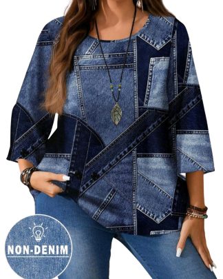 Blusa XXL patchwork efecto jeans C977